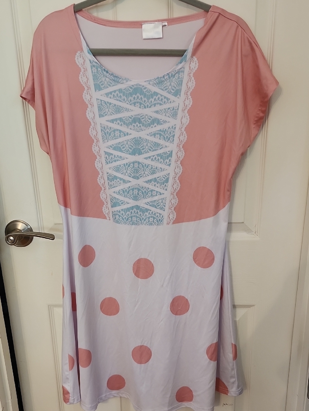 Pink & White Polka Dot Bo Peep Lace Front Swing Dress